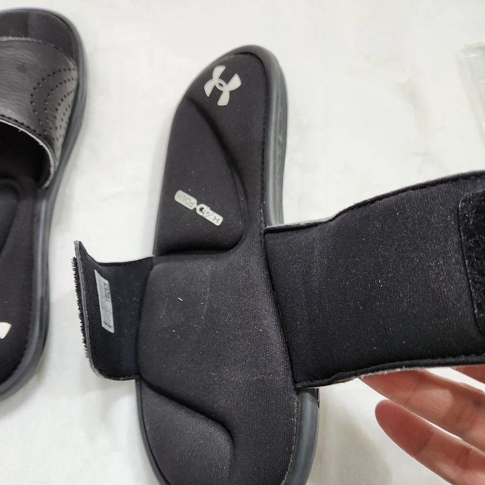 Under Armour Black 4D Foam Cushion Youth Kids Slides Sandals Logo Size 4Y EUC